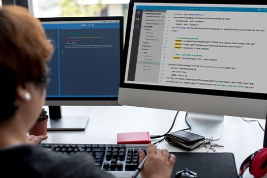 Programmierer*in, der mit Computersoftware arbeitet